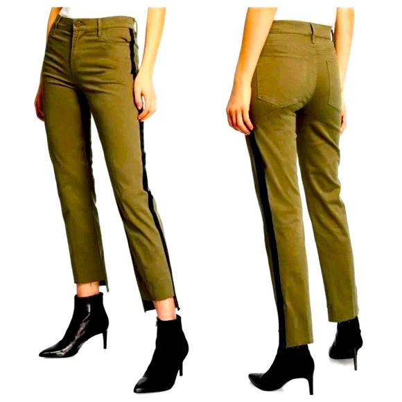 NWT FRAME DENIM Le High Straight Tuxedo Stripe Jeans Olive 24 MSRP $240 - Picture 1 of 6